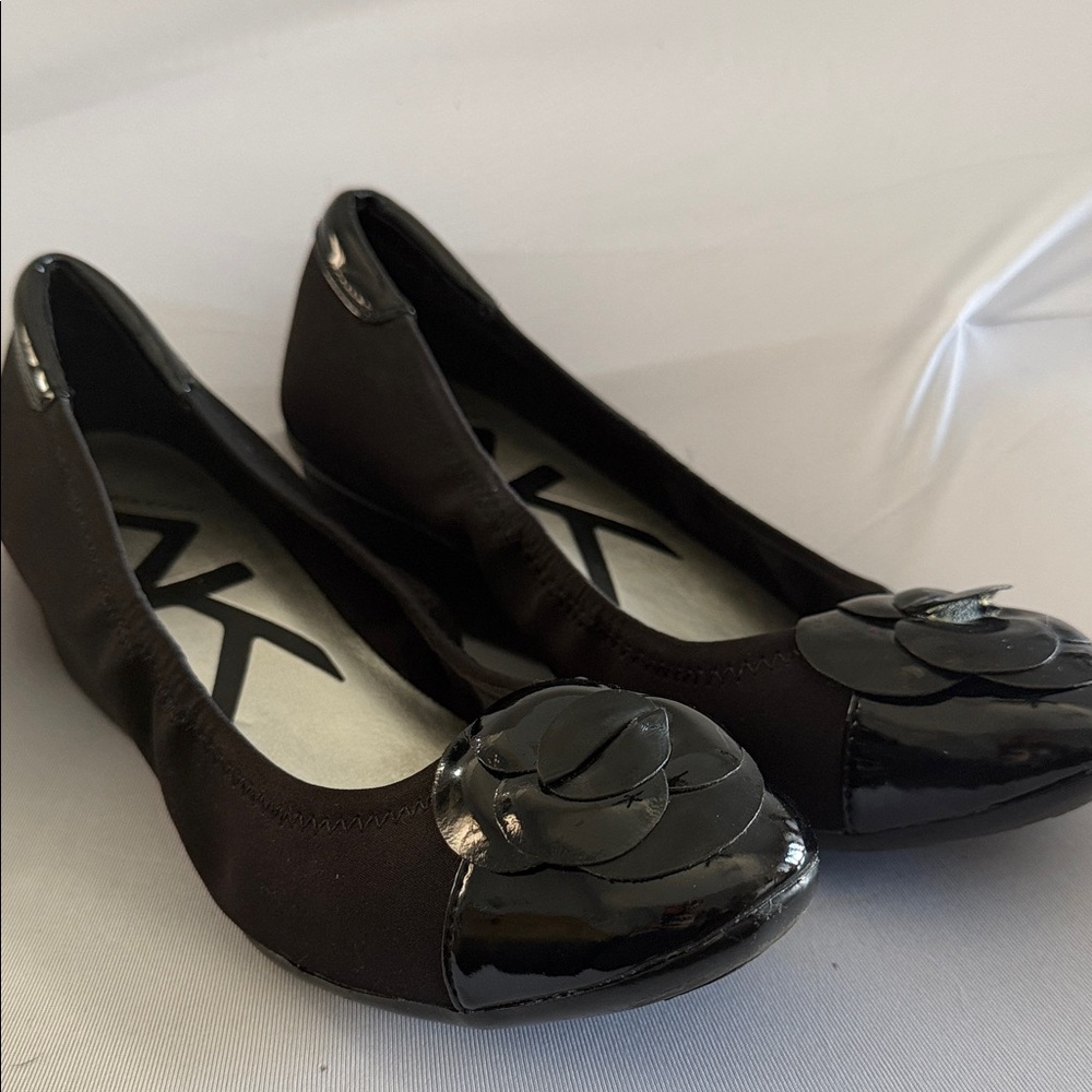 Anne Klein Black Flats with Floral Accent